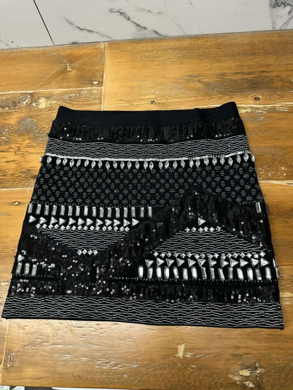 Marciano Black Mini Skirt with Silver Bead & Sequin Detail